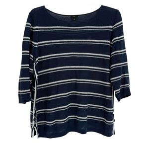 Talbots Women’s Sweater Linen Size 1X Blue Stripe Pullover Long Sleeve Tunic